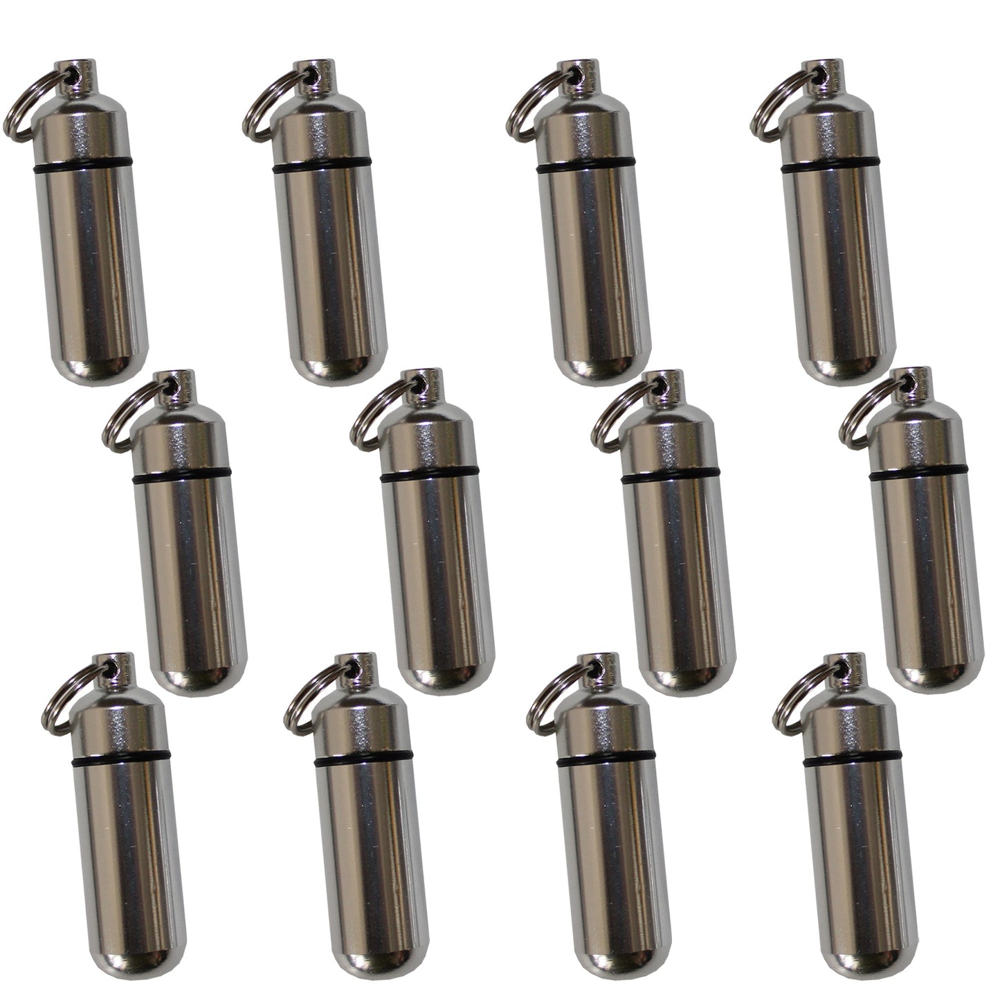 200 Pack Aluminum Pill Case Keychain ID Holder Silver with Inner Container