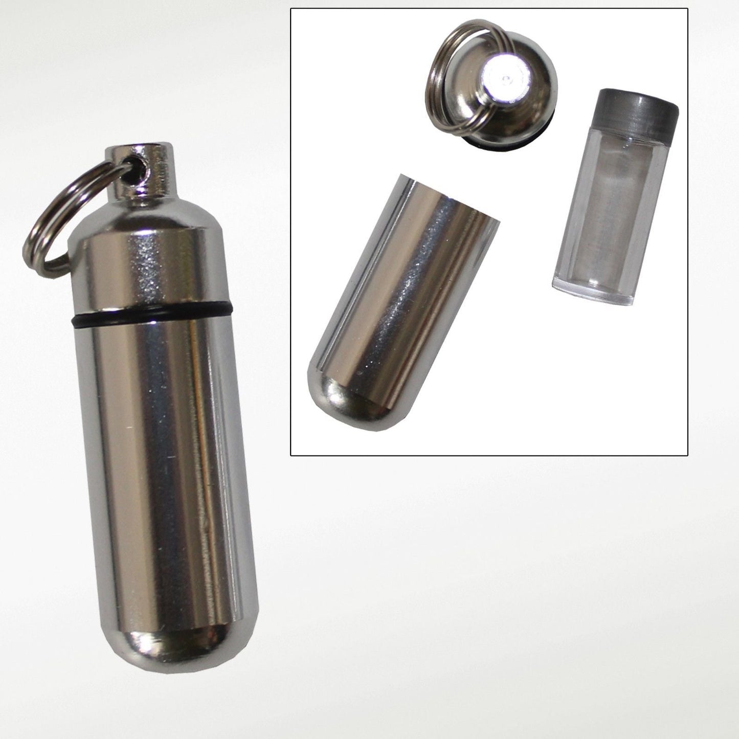 24 Pack Aluminum Pill Shape Case Keychain ID Holder Pet Ashes Urn Silver Metal