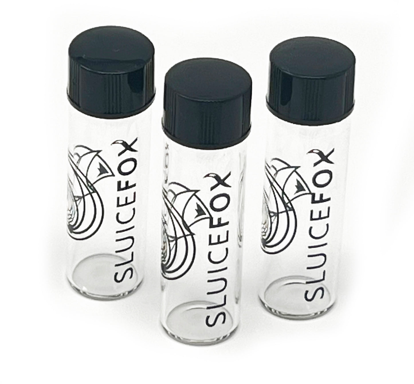 Sluice Fox Glass Vial for gold panning kits (15 pack); 2 inch glass water tight vial for storing and displaying gold nuggets, flake and fines; prospecting tools for gold mining