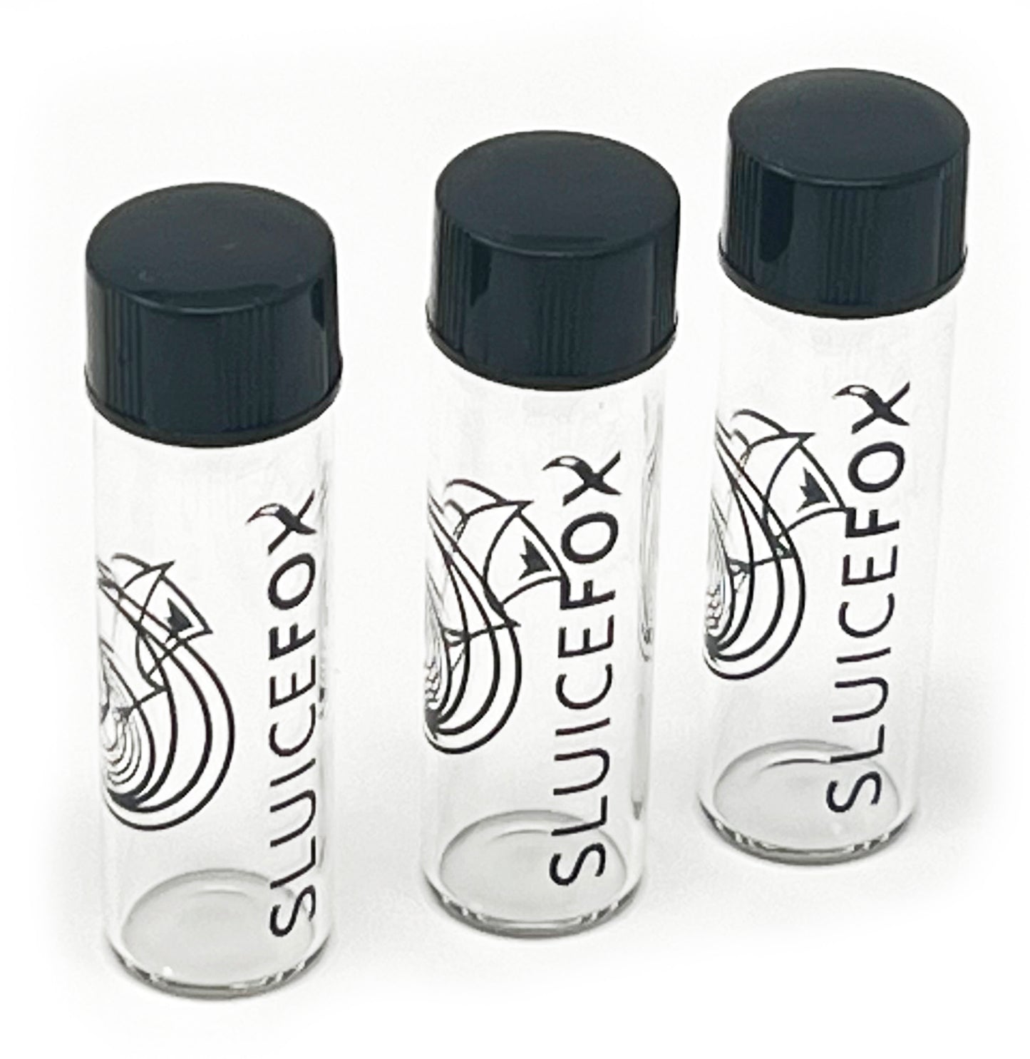 Sluice Fox Glass Vial for gold panning kits (15 pack); 2 inch glass water tight vial for storing and displaying gold nuggets, flake and fines; prospecting tools for gold mining