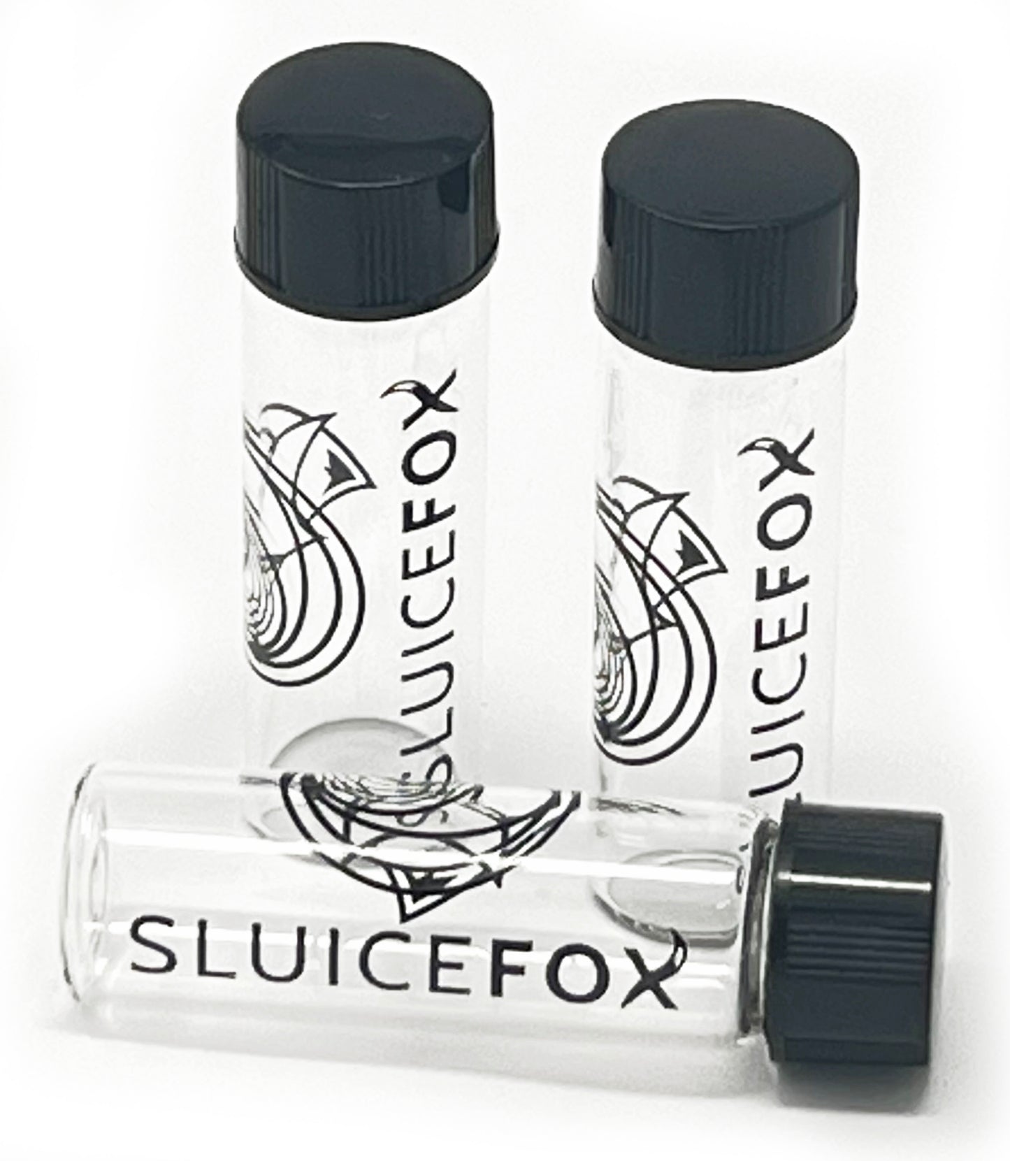 Sluice Fox Glass Vial for gold panning kits (15 pack); 2 inch glass water tight vial for storing and displaying gold nuggets, flake and fines; prospecting tools for gold mining