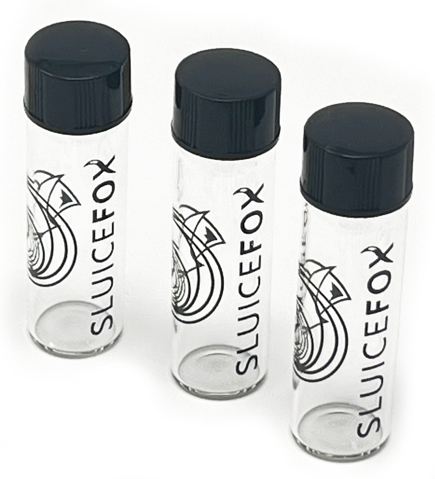 Sluice Fox Glass Vial for gold panning kits (15 pack); 2 inch glass water tight vial for storing and displaying gold nuggets, flake and fines; prospecting tools for gold mining