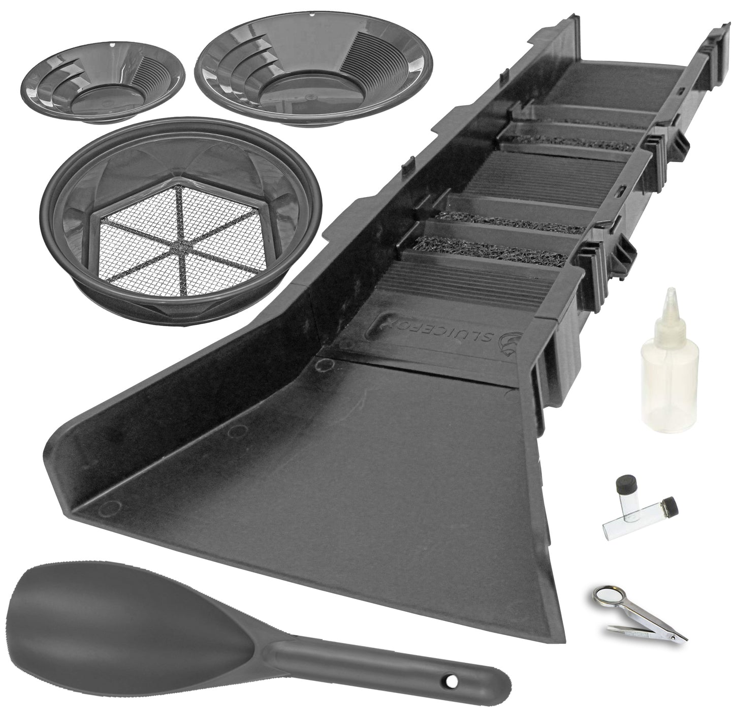 10-Piece Gold Panning Kit for Serious Prospectors: Includes 31" Sluice Box, Pans, Scoop, Sniffer Bottle, and Gold Vials—Perfect for Gold Rush Adventures