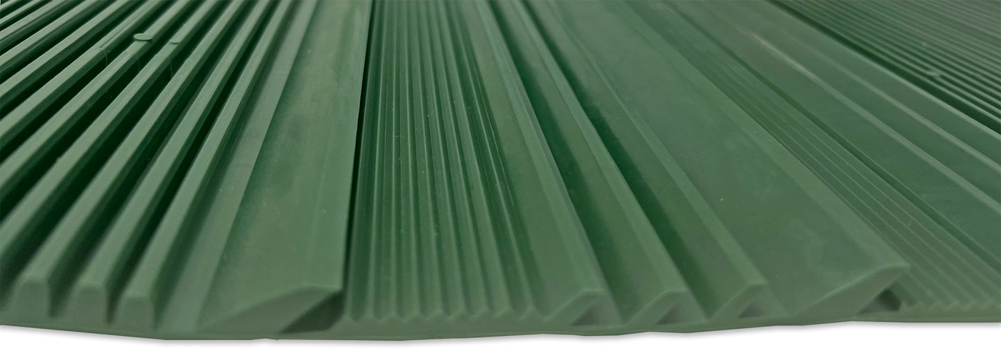 Sluice box matting with rubber riffles; gold sluice mat for sluice box; gold prospecting supplies;10x27 or 12x36 inch cut to fit, green color with multiple aggressive rib patterns