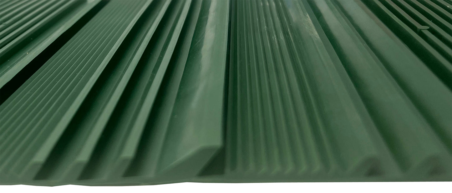 Sluice box matting with rubber riffles; gold sluice mat for sluice box; gold prospecting supplies;10x27 or 12x36 inch cut to fit, green color with multiple aggressive rib patterns