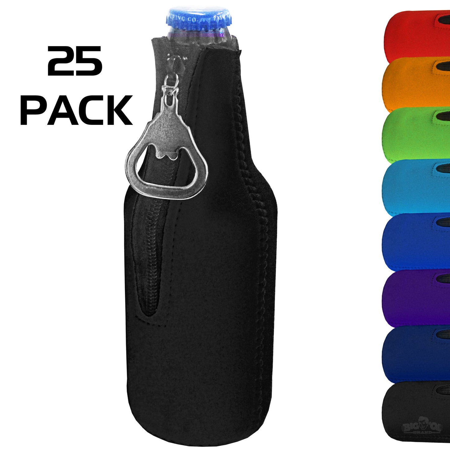 Neoprene Bottle Cooler Sleeves for 12oz Bottles with Bottle Opener- 25-Pack - Blank Design for any Event - Dual Sided Insulation Keeps Your Drinks Cool