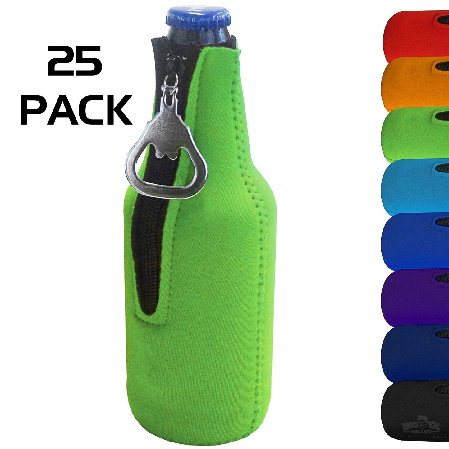 Neoprene Bottle Cooler Sleeves for 12oz Bottles with Bottle Opener- 25-Pack - Blank Design for any Event - Dual Sided Insulation Keeps Your Drinks Cool