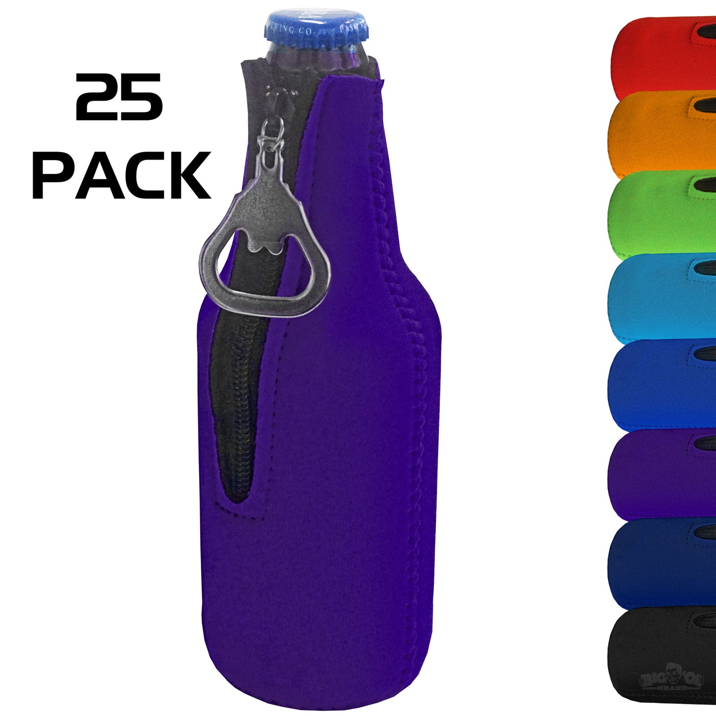 Neoprene Bottle Cooler Sleeves for 12oz Bottles with Bottle Opener- 25-Pack - Blank Design for any Event - Dual Sided Insulation Keeps Your Drinks Cool