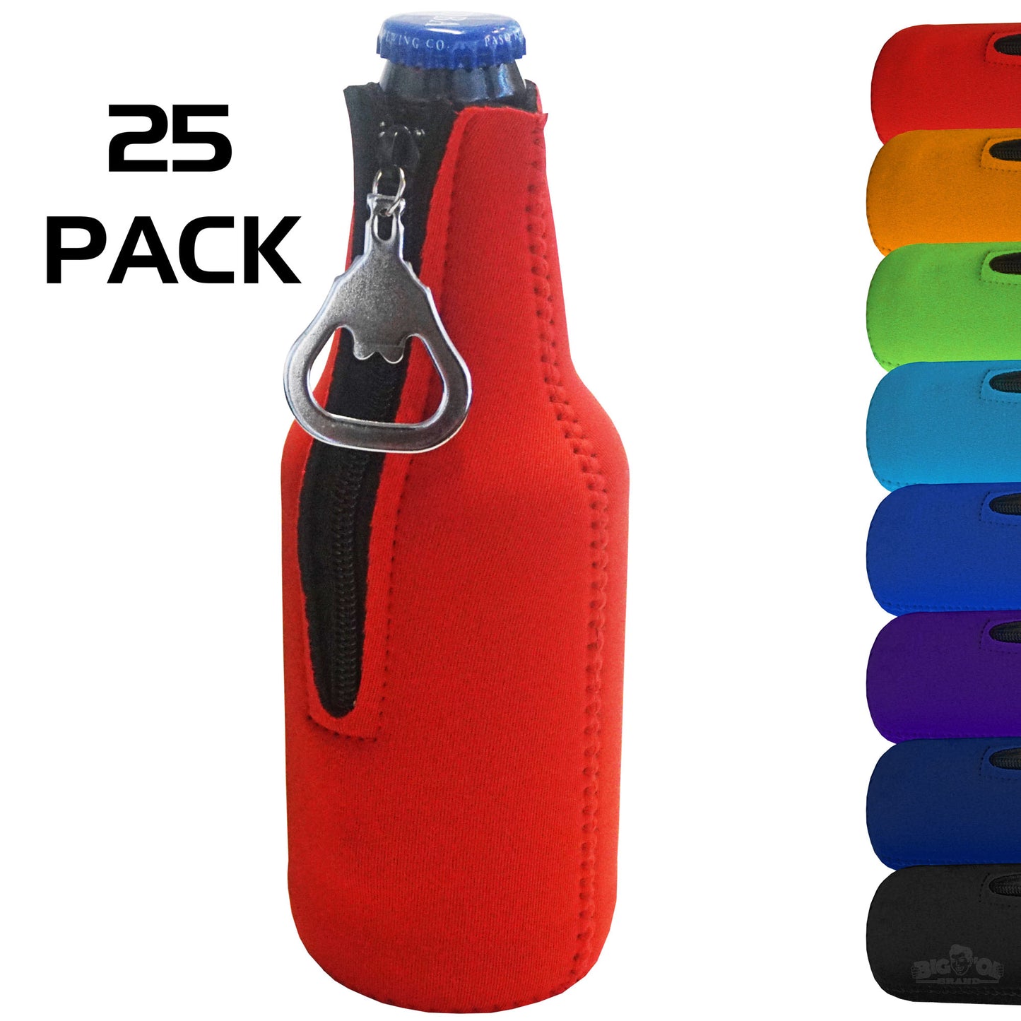 Neoprene Bottle Cooler Sleeves for 12oz Bottles with Bottle Opener- 25-Pack - Blank Design for any Event - Dual Sided Insulation Keeps Your Drinks Cool