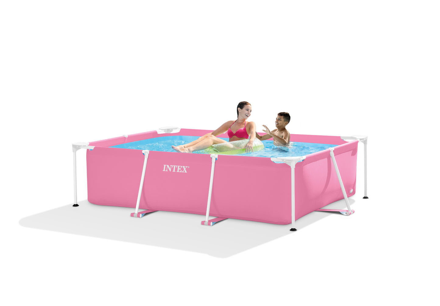 Intex 7' x 4' x 24" Rectangular Metal Frame Above Ground Outdoor Swimming Pool, Pink