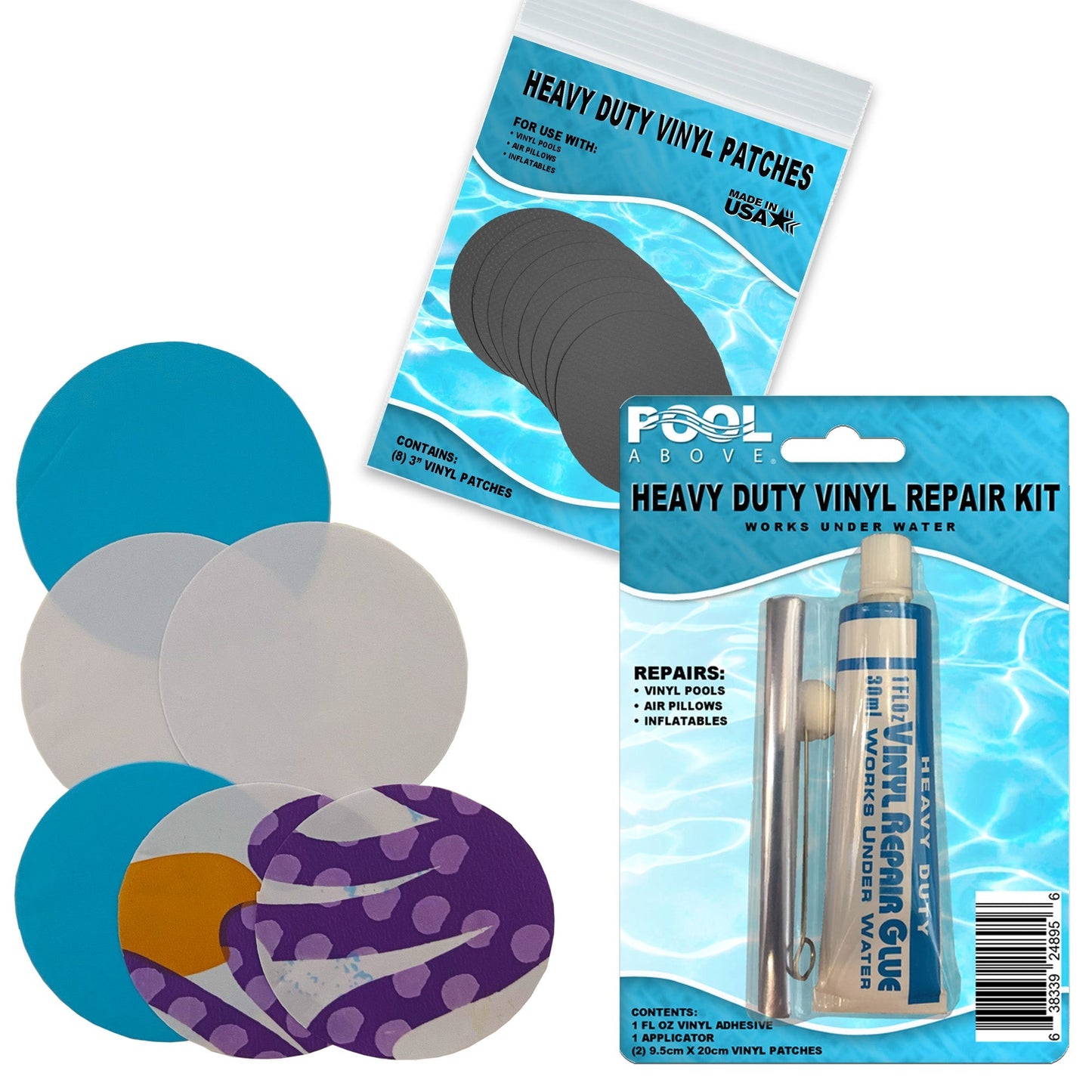 Repair Kit for Sunshade Pool | Vinyl glue | White Blue and Purple Multi Patches