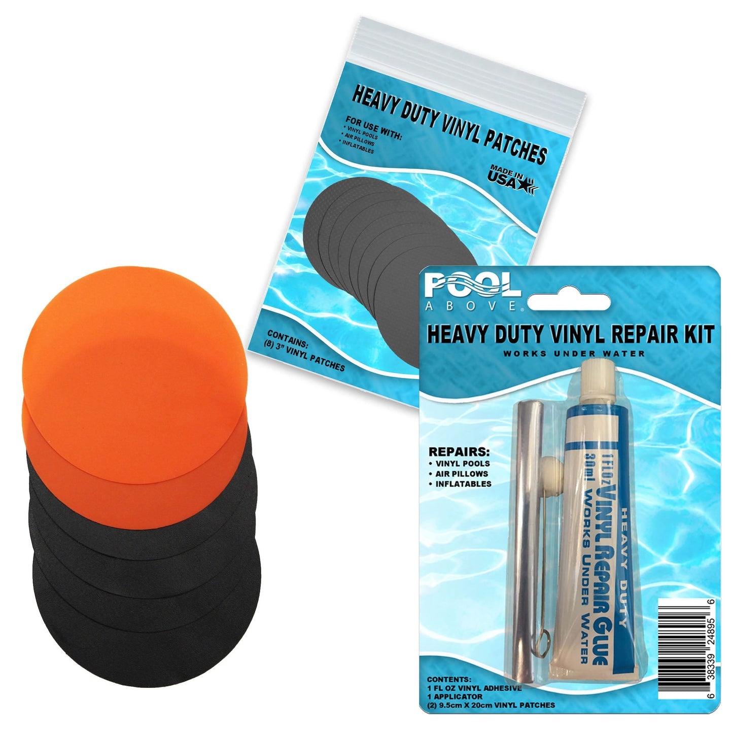 Repair Kit for Explorer 300 Boat | Vinyl glue | Orange and Black Patches
