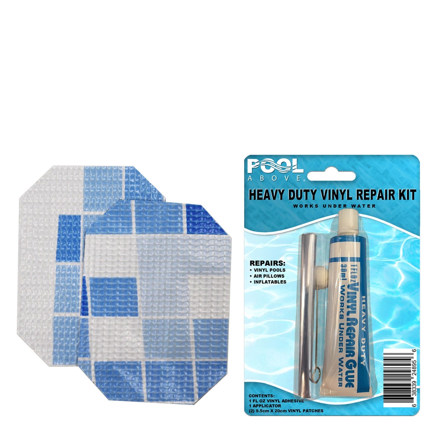 Pool Above Vinyl Repair Kit with Clear Sealant, Ideal for Oval Power Steel Frame Pool and Other Vinyl Products, Includes Grey and Multi Patches and Strong Vinyl Glue