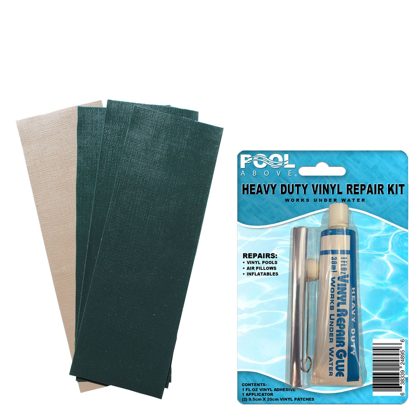 Repair Kit for Seahawk 2 Boat - Vinyl Glue - 2.5"x7.5" Green and Tan Patches