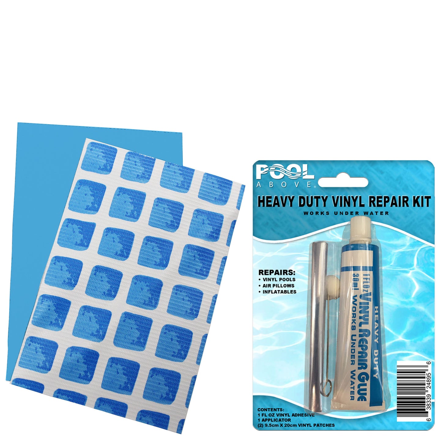 Ultra Frame Pool Liner Repair Kit | Durable Vinyl Glue with Option of Glue-Down or Peel-and-Stick Blue Pool Print Patches for Reliable Repairs