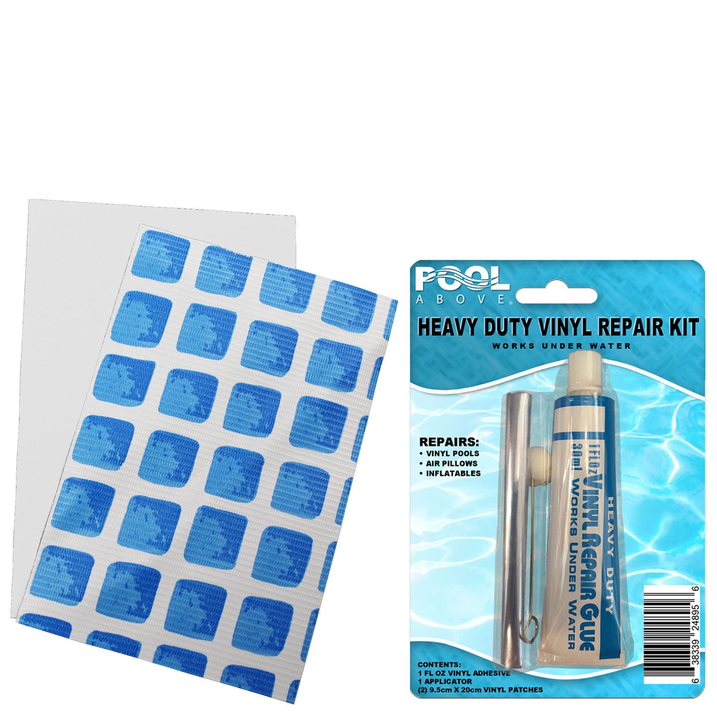 Ultra Frame Pool Liner Repair Kit | Durable Vinyl Glue with Option of Glue-Down or Peel-and-Stick Blue Pool Print Patches for Reliable Repairs