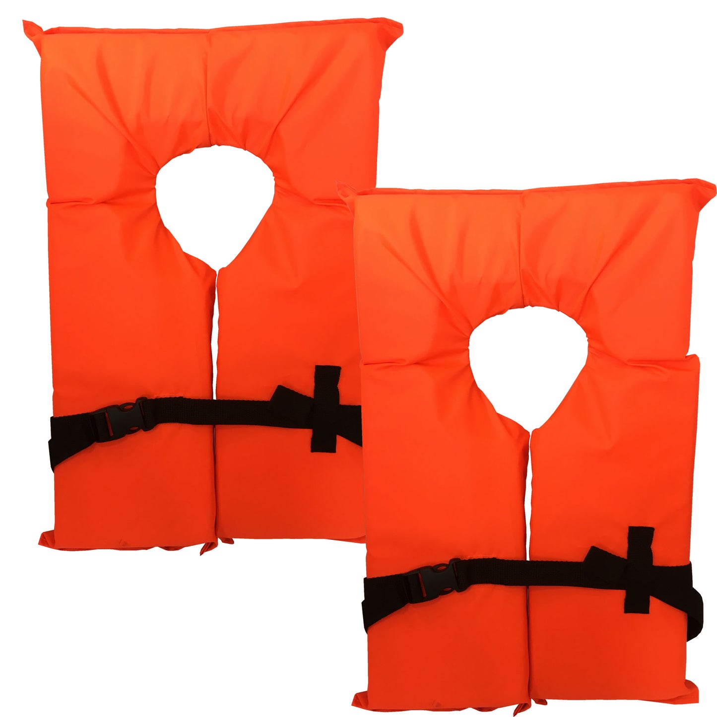 2 Pack Coast Guard approved life jackets.  High visibility color Type II keyhole life vest in classic May West style. Compliance flotation device