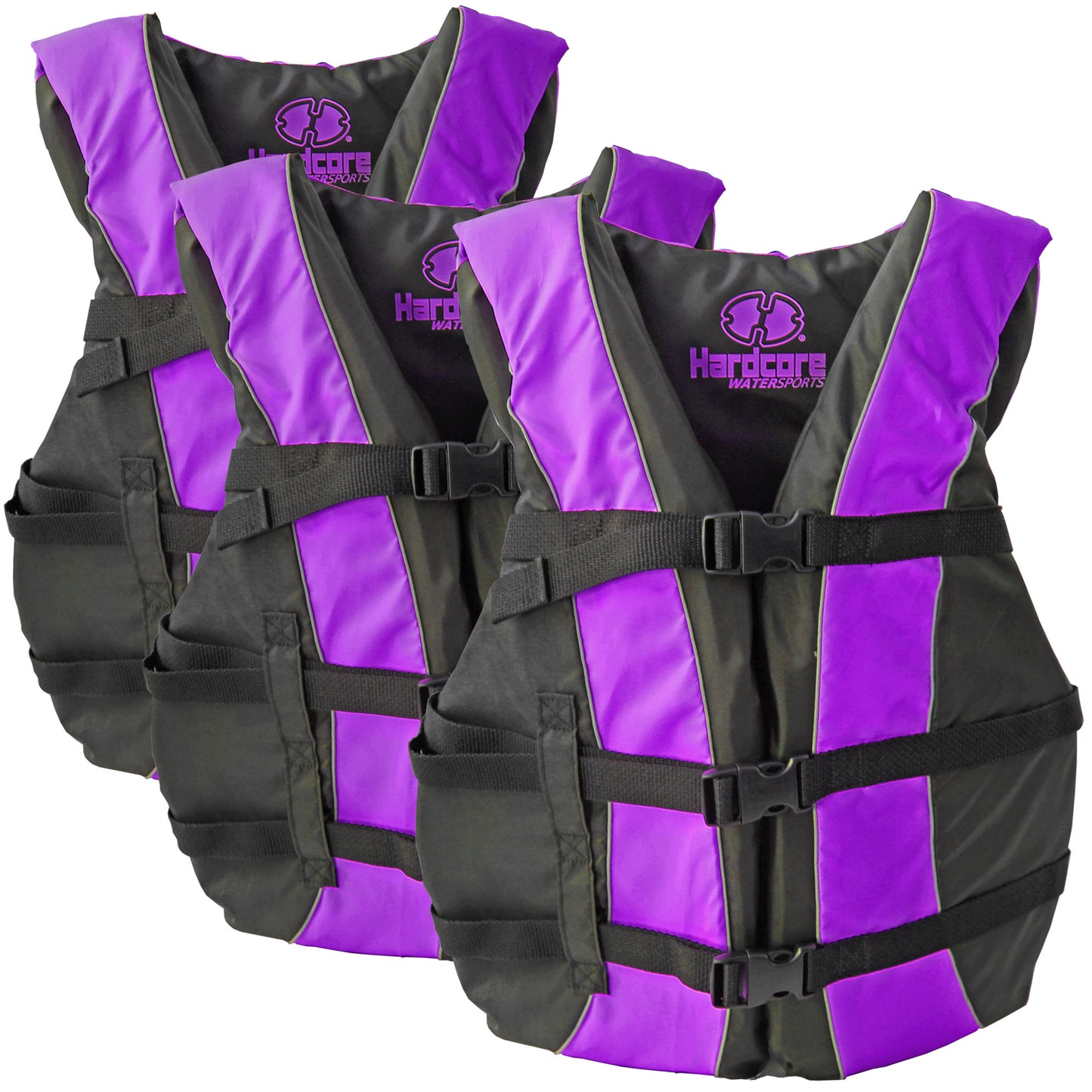 Hardcore Life Jacket 3 Pack Paddle Vest for Adults; Coast Guard Approved Type III PFD Life Vest Flotation Device; Jet ski, Wakeboard, Kayak; Ideal Extra Pontoon Boat Life Jacket
