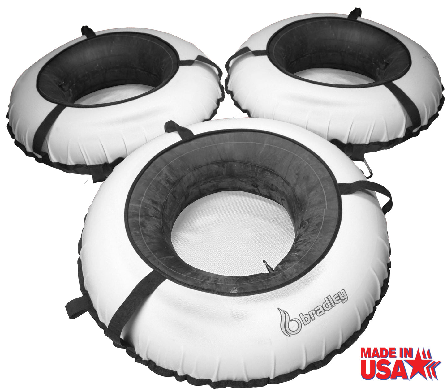 Pack of three Bradley heavy duty tubes for floating the river; Whitewater water tube; Rubber inner tube with cover for river floating; Linking tubes for floating the river; river raft tube
