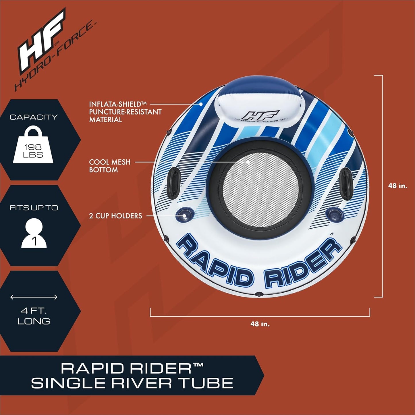 Bestway CoolerZ Rapid Rider Inflatable Blow Up Pool Chair Tube, Orange (2 Pack)