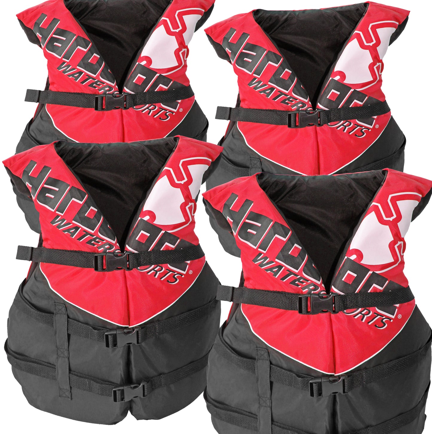 4 pack Hardcore Coast Guard type III PFD for adults; life jacket paddle vest for adults; life vest flotation device; Jet ski, wakeboard, kayak; extra life jacket for pontoon boat
