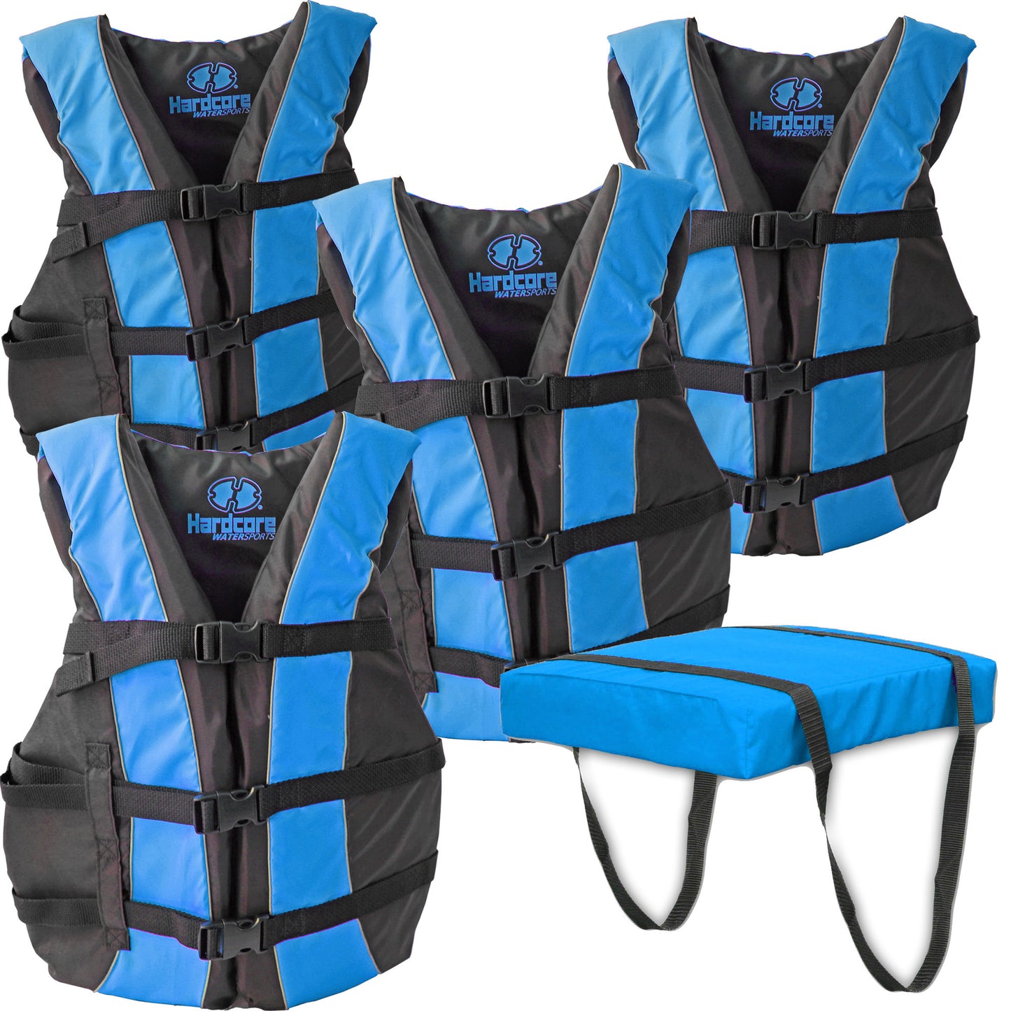 Hardcore Life Jacket 4 Pack Type III With Boat Cushion Type IV