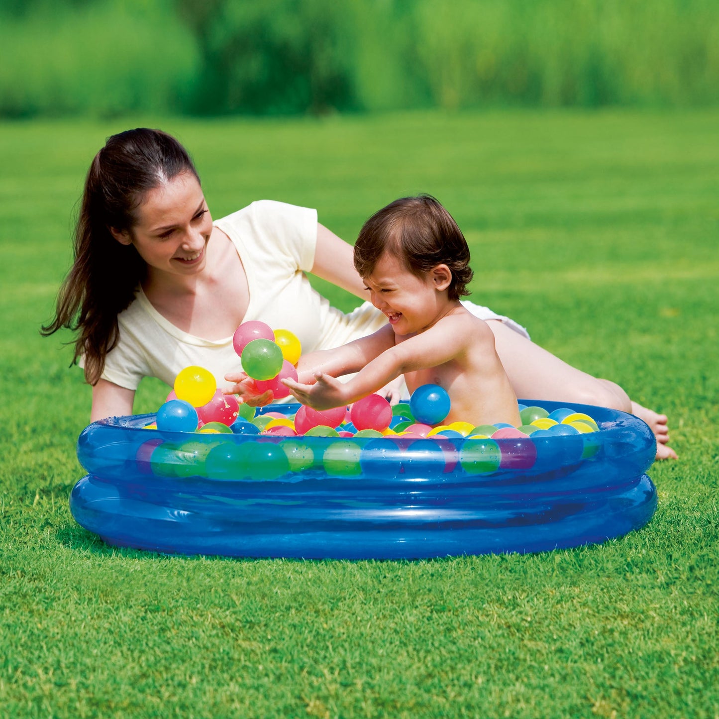 Inflatable 2-Ring Kiddie Wading Pool Ball Pit Pink or Blue w/ 50 Fun Game Balls
