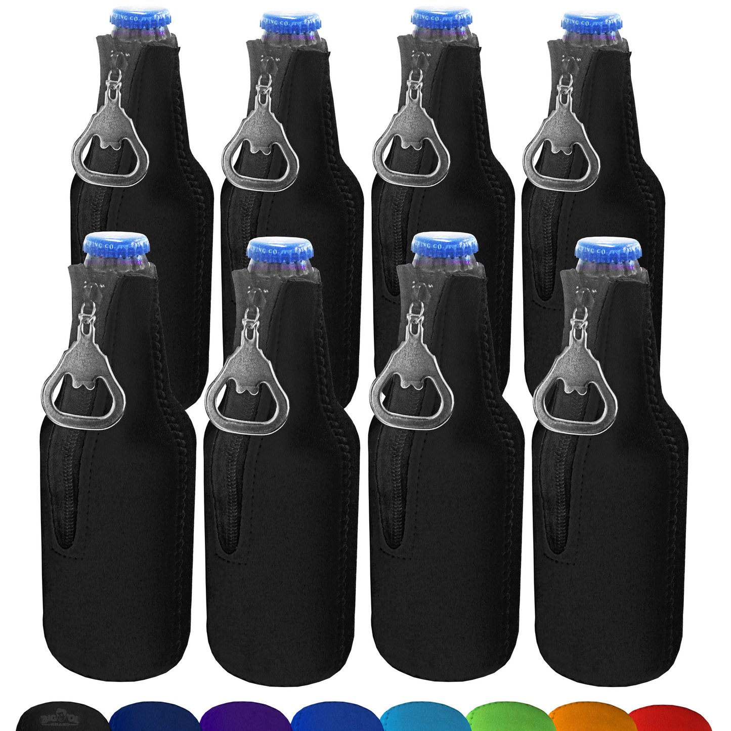Neoprene Bottle Cooler Sleeves for 12oz Bottles with Bottle Opener- 8-Pack - Blank Design for any Event - Dual Sided Insulation Keeps Your Drinks Cool