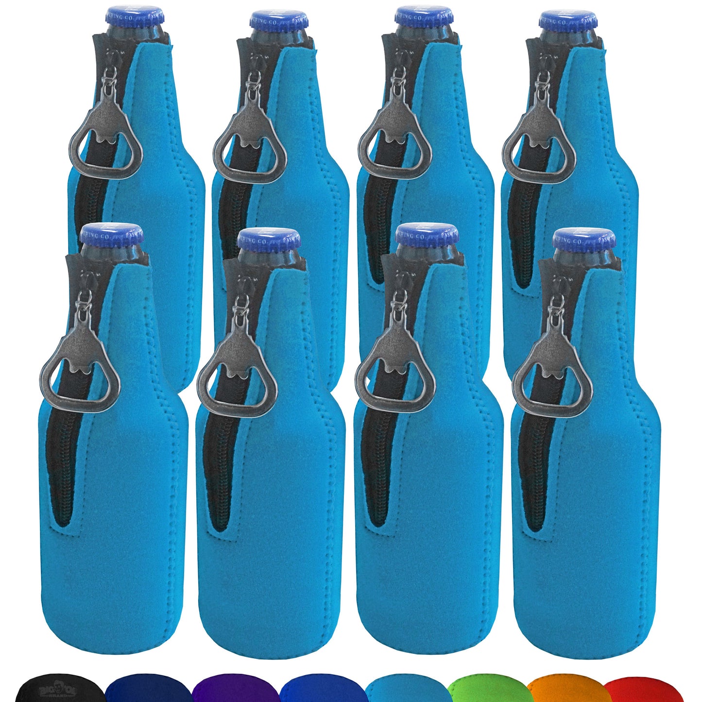 Neoprene Bottle Cooler Sleeves for 12oz Bottles with Bottle Opener- 8-Pack - Blank Design for any Event - Dual Sided Insulation Keeps Your Drinks Cool