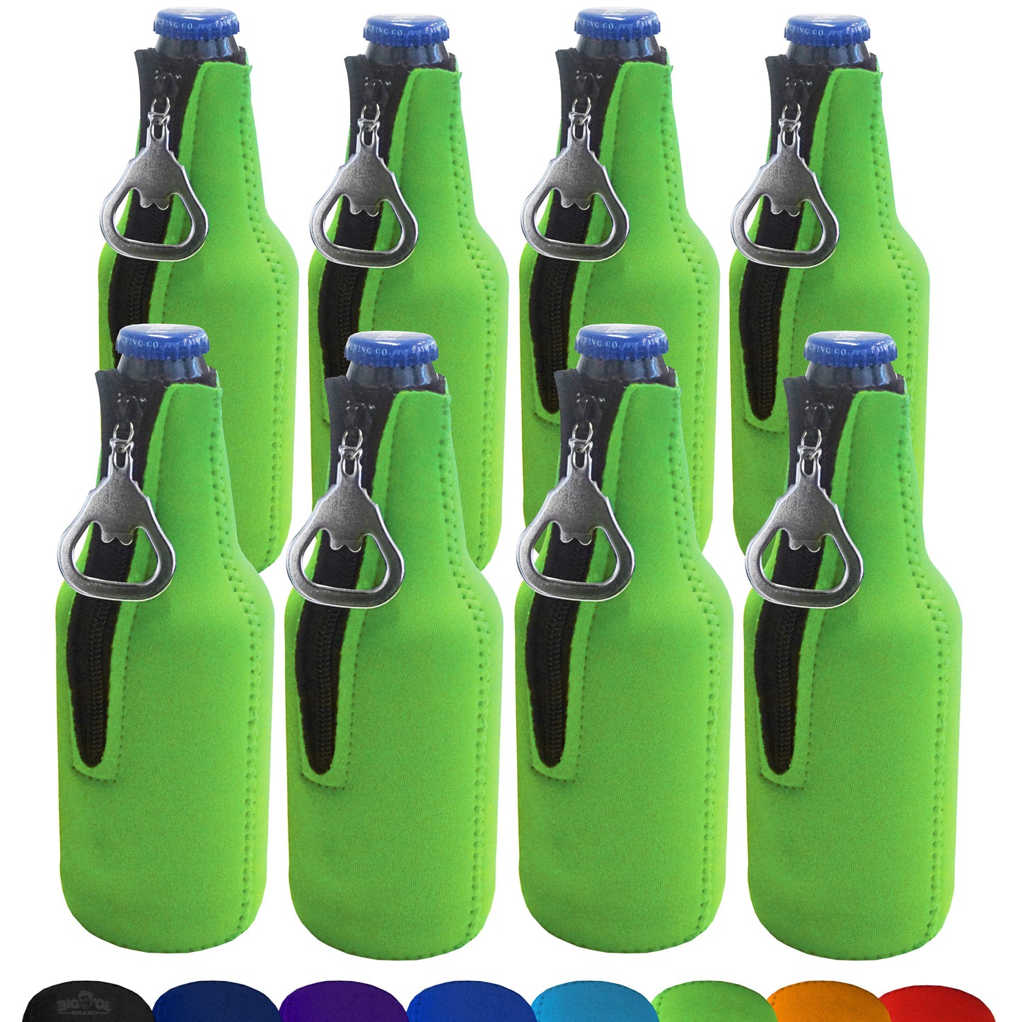 Neoprene Bottle Cooler Sleeves for 12oz Bottles with Bottle Opener- 8-Pack - Blank Design for any Event - Dual Sided Insulation Keeps Your Drinks Cool