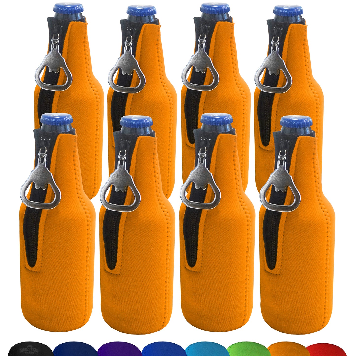 Neoprene Bottle Cooler Sleeves for 12oz Bottles with Bottle Opener- 8-Pack - Blank Design for any Event - Dual Sided Insulation Keeps Your Drinks Cool