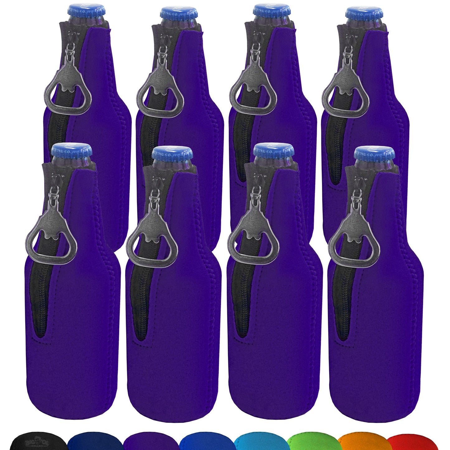 Neoprene Bottle Cooler Sleeves for 12oz Bottles with Bottle Opener- 8-Pack - Blank Design for any Event - Dual Sided Insulation Keeps Your Drinks Cold for Longer!