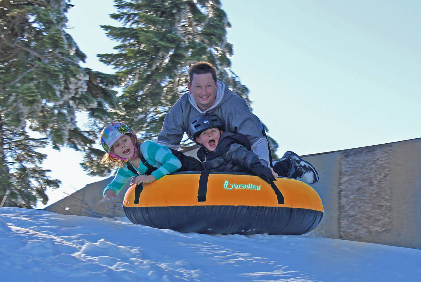 Bradley Colossal 60" Snow Tube with Slick, Heavy-Duty Bottom for Fast Sledding – Large Rubber Truck Tire Tube with Cover, 4 Handles, Patented Tow Strap and made in USA