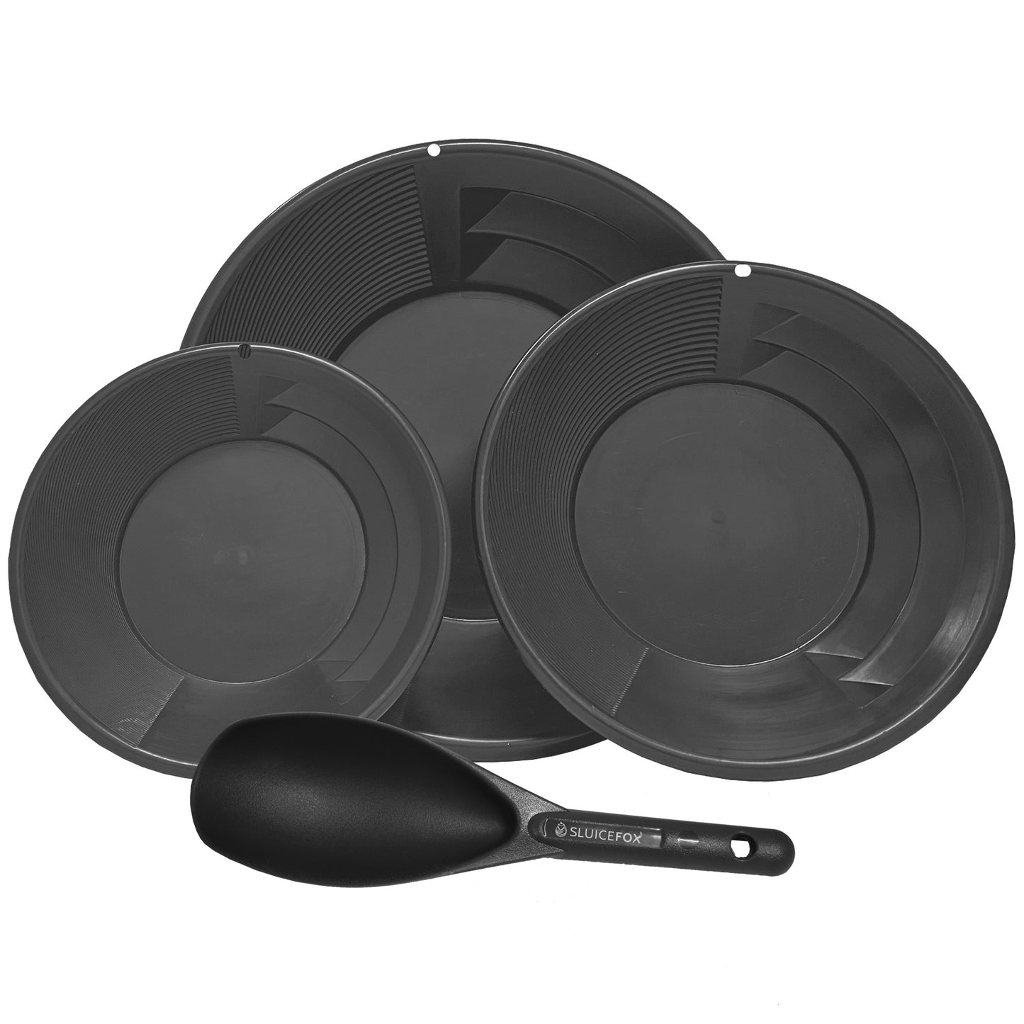 Prospectors Gold Panning Starter Kit for Kids or Adults with 3 Different Size Gold Pans with Dual Riffles, Pay Dirt Sand Scoop; Basic Gold Prospecting Kit