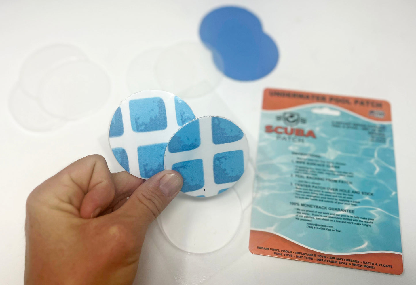 Scuba Patch Heavy Duty underwater pool liner patches; 2 Pack 5.5"x8.5" | Heavy Duty | Instant | Waterproof | Glue-less | Peel and Stick | Swimming Pool Liner Repair Patches