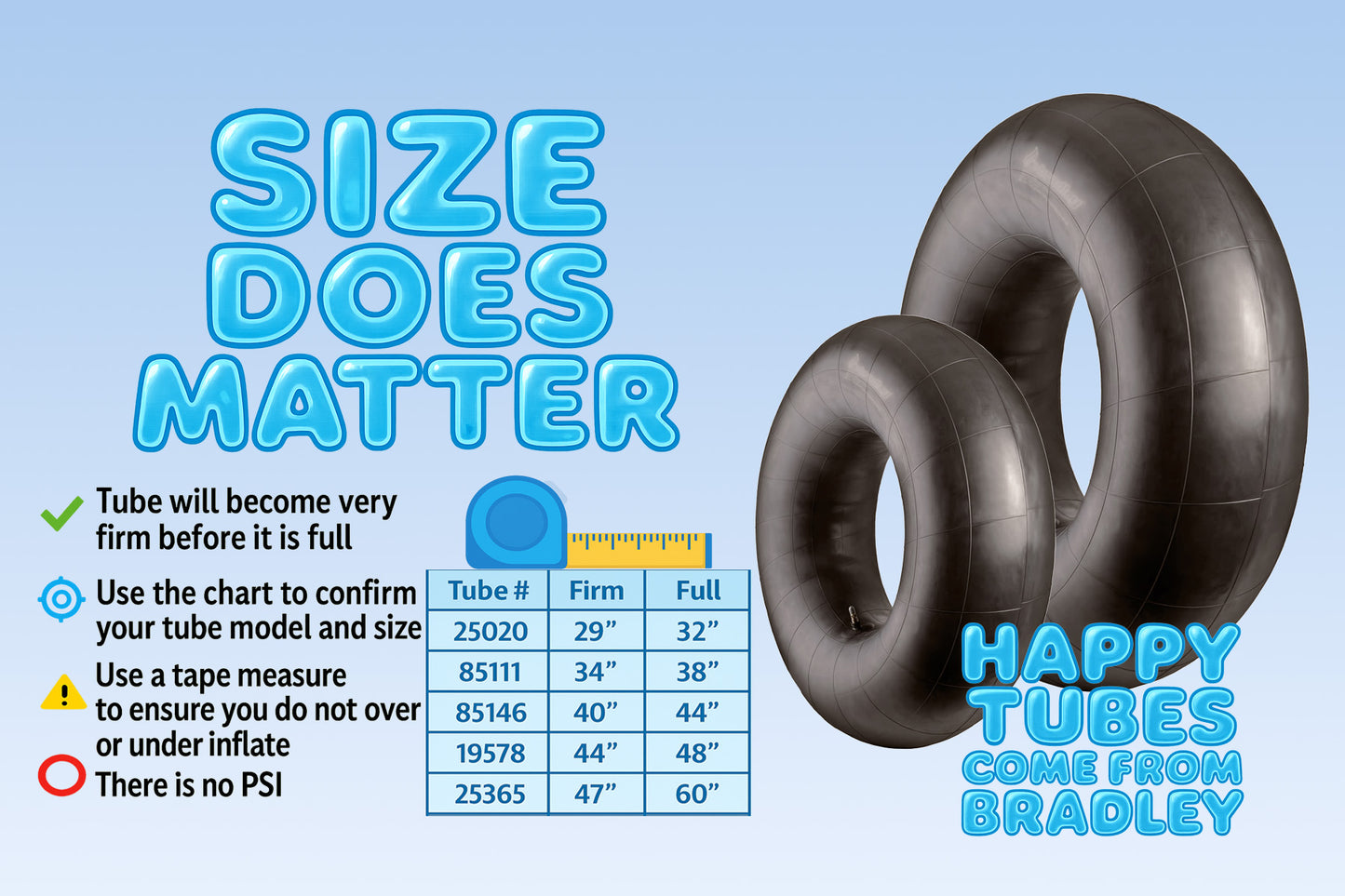 Bradley Heavy Duty Butyl Rubber Inner Tubes – Inflatable Tubes for Snow Sledding, River Floating, Pool Closing, and Whitewater Adventures