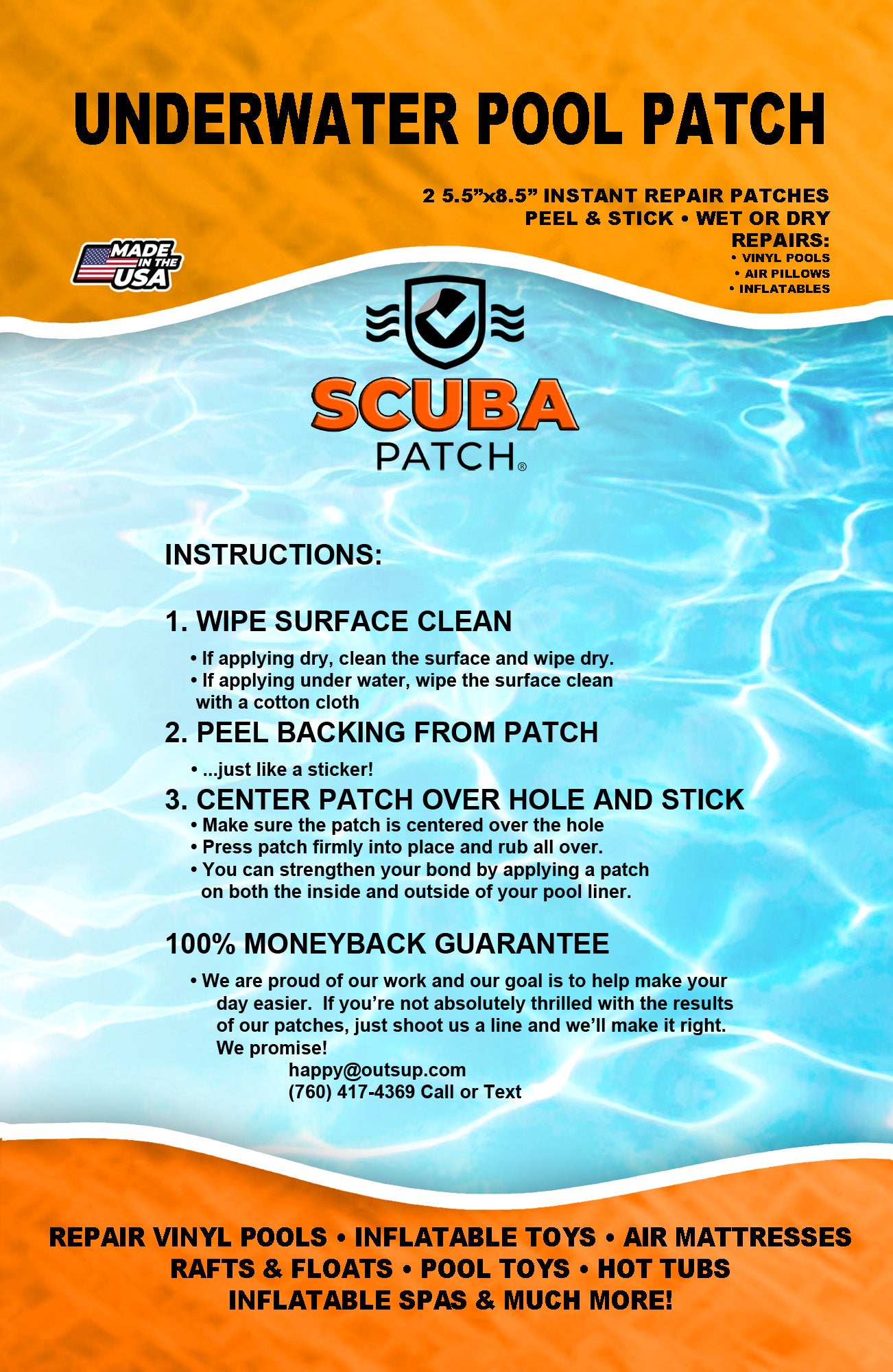Ultra Frame Pool Liner Repair Kit | Durable Vinyl Glue with Option of Glue-Down or Peel-and-Stick Blue Pool Print Patches for Reliable Repairs
