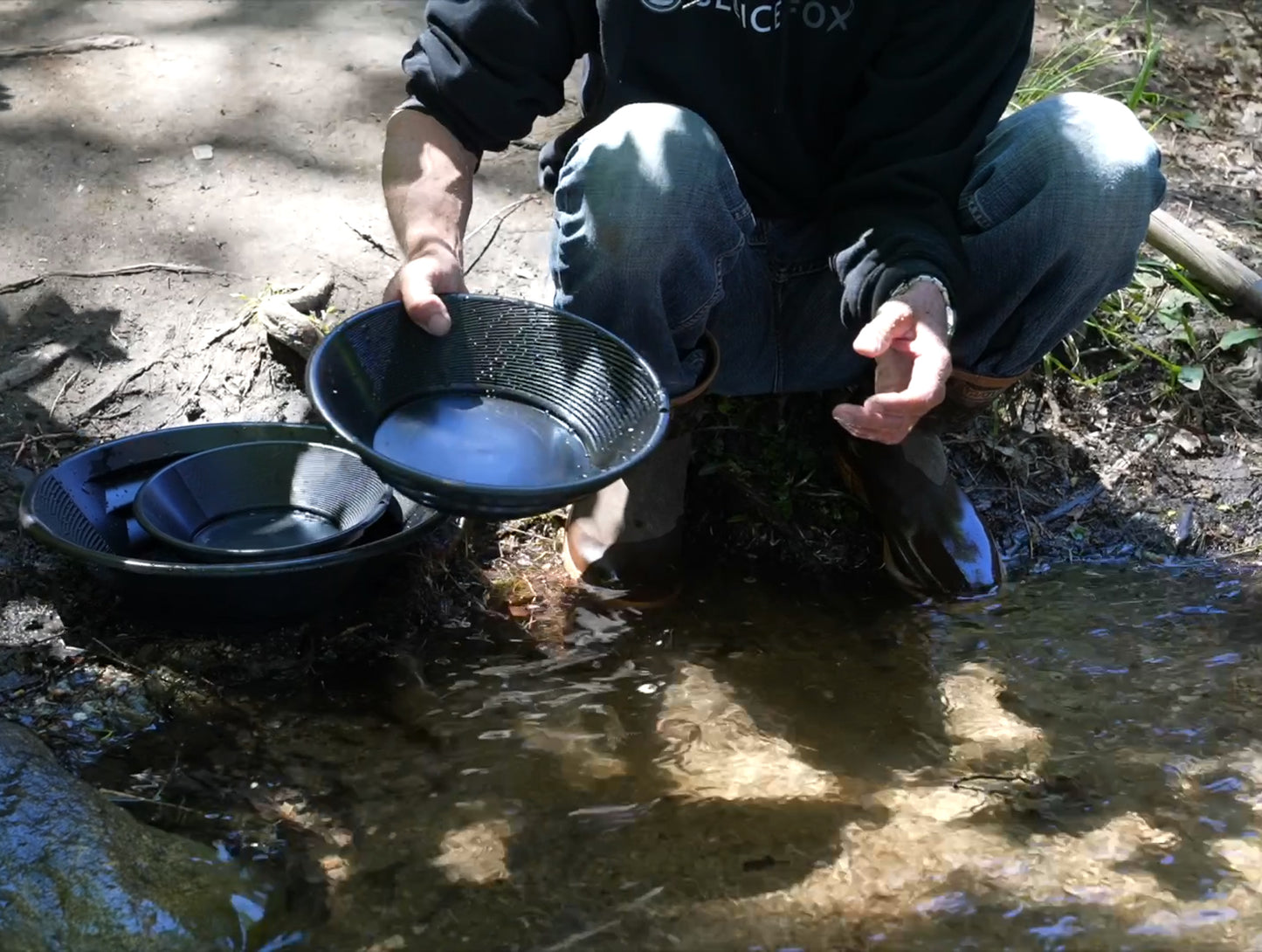 Sluice Fox 3-Piece Gold Panning Kit – Dual-Sided Patented Design with Snifter Bottle, Choose Between Black or Green and 9", 11", or 15" Gold Pans