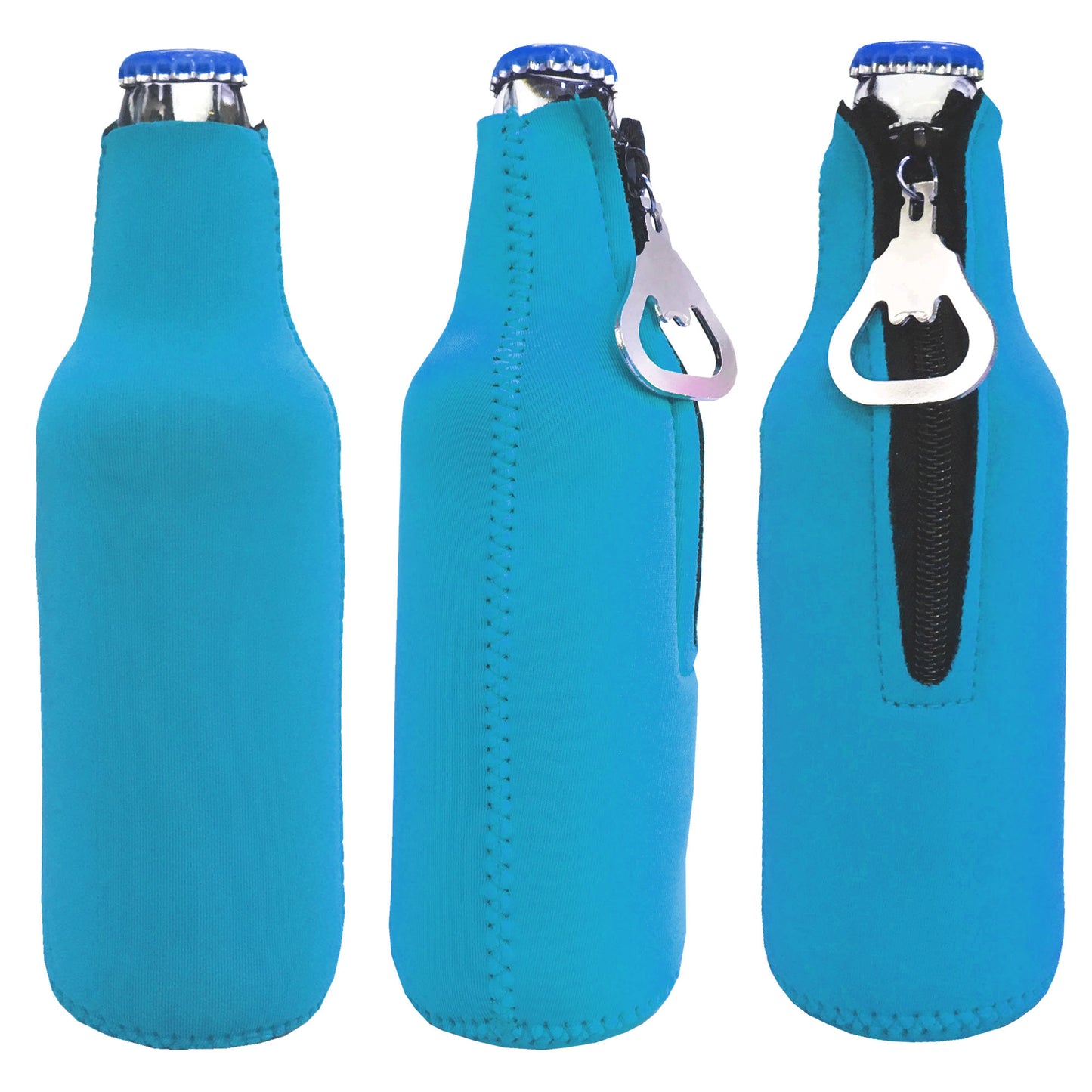 Neoprene Bottle Cooler Sleeves for 12oz Bottles with Bottle Opener- 3-Pack - Blank Design for any Event - Dual Sided Insulation Keeps Your Drinks Cool