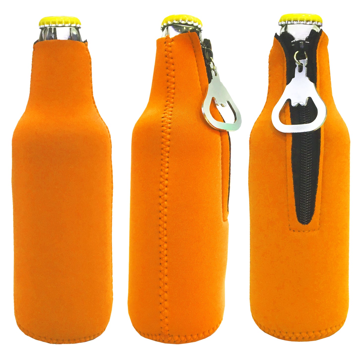 Neoprene Bottle Cooler Sleeves for 12oz Bottles with Bottle Opener- 3-Pack - Blank Design for any Event - Dual Sided Insulation Keeps Your Drinks Cool