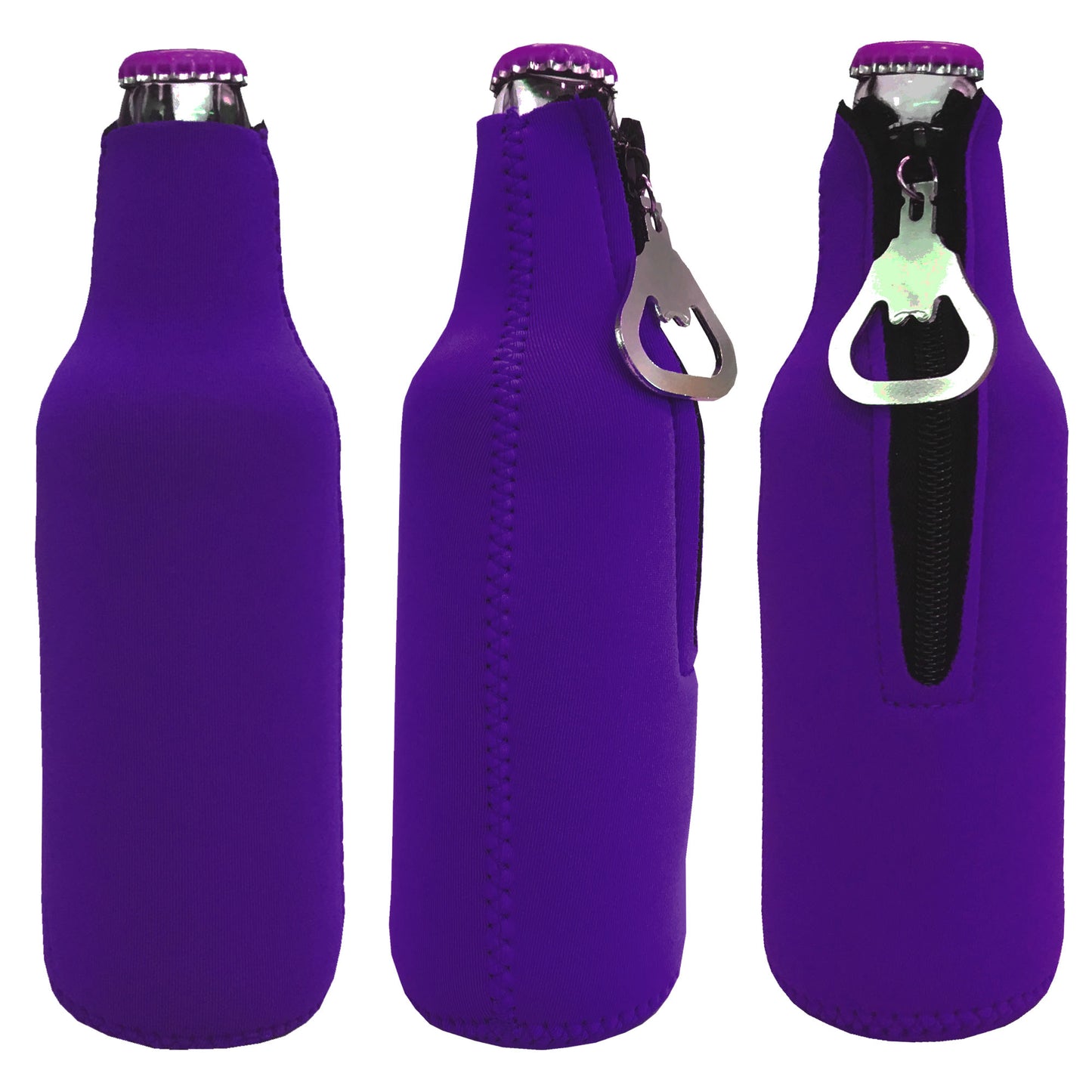 Neoprene Bottle Cooler Sleeves for 12oz Bottles with Bottle Opener- 3-Pack - Blank Design for any Event - Dual Sided Insulation Keeps Your Drinks Cool