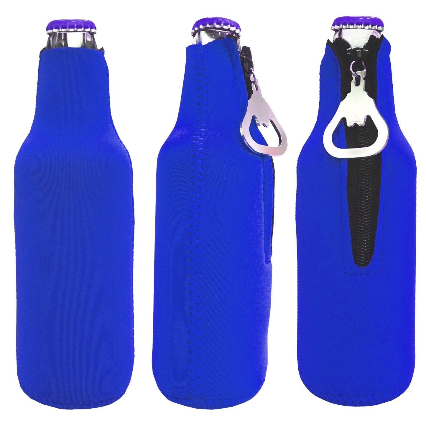 Neoprene Bottle Cooler Sleeves for 12oz Bottles with Bottle Opener- 3-Pack - Blank Design for any Event - Dual Sided Insulation Keeps Your Drinks Cool