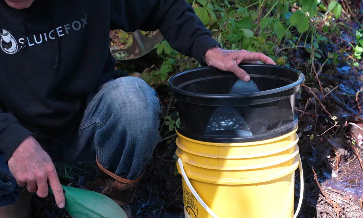 Gold classifier for five gallon bucket and bonus gold pan; stackable sifting pan sieve; gold sluice box mesh strainer; gold mining tools or shark tooth sifter