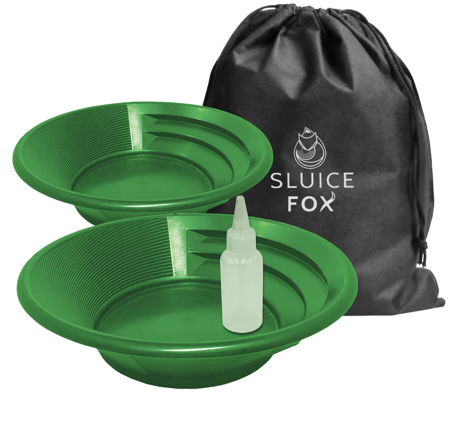 Sluice Fox 2-Pack Gold Panning Starter Kit – 9" Pans + Snifter Bottle