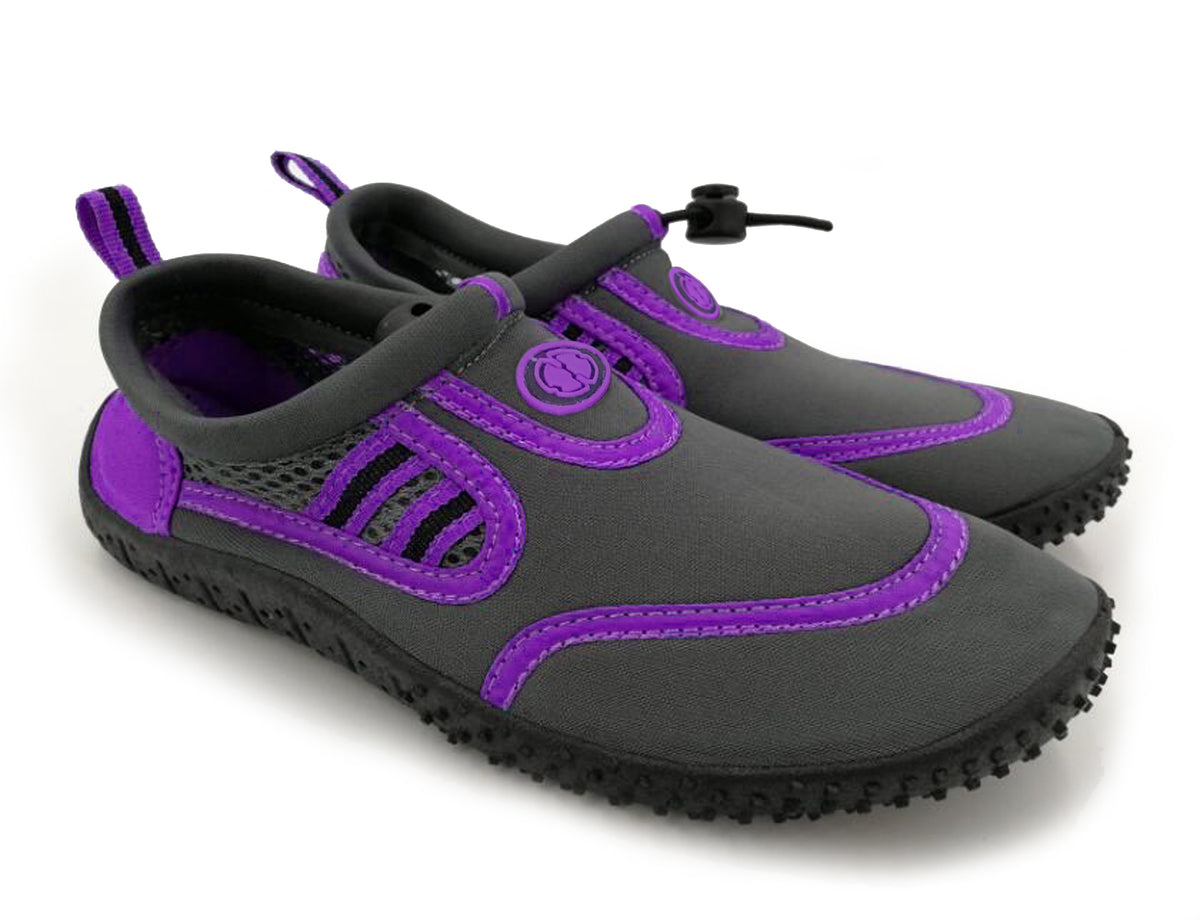 Hardcore womens water shoes; Quick drying aqua socks for barefoot running, swimming, poolside fun  at the water park, camping, yoga or surfing at the beach