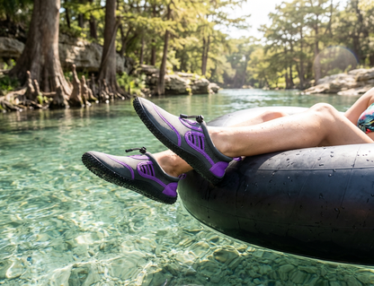 Hardcore womens water shoes; Quick drying aqua socks for barefoot running, swimming, poolside fun  at the water park, camping, yoga or surfing at the beach