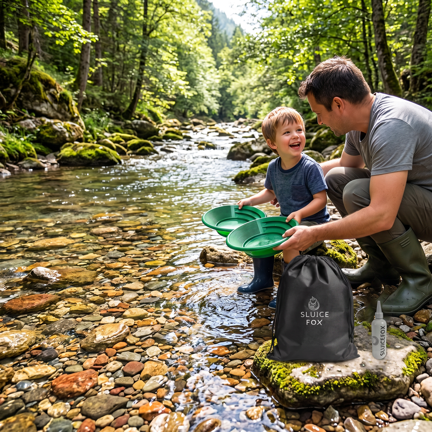 Sluice Fox 2-Pack Gold Panning Starter Kit – 9" Pans + Snifter Bottle
