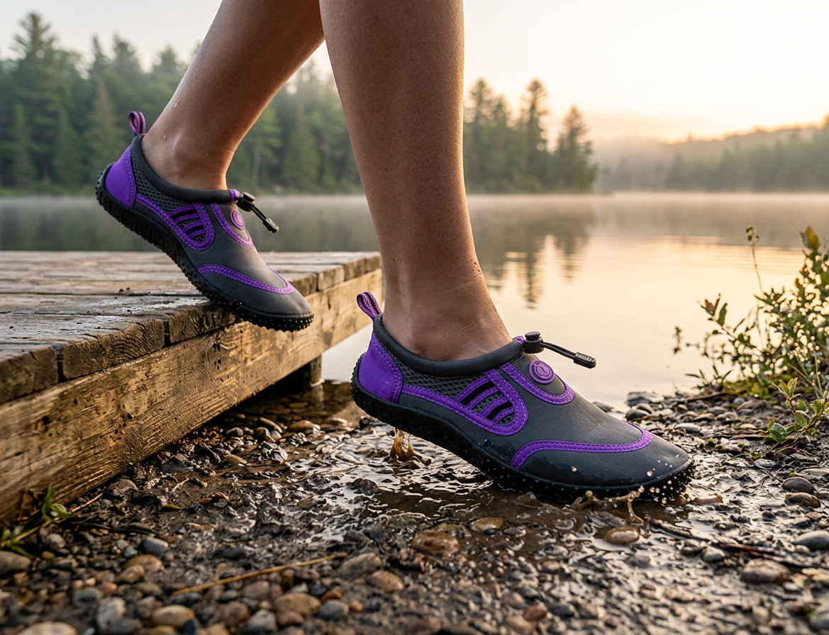 Hardcore womens water shoes; Quick drying aqua socks for barefoot running, swimming, poolside fun  at the water park, camping, yoga or surfing at the beach