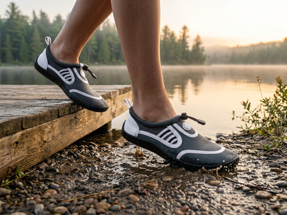 Hardcore womens water shoes; Quick drying aqua socks for barefoot running, swimming, poolside fun  at the water park, camping, yoga or surfing at the beach