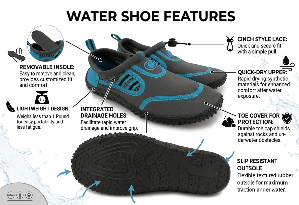 Hardcore Mens Water Shoes; Quick Drying Aqua Socks for Barefoot Running, Swimming, Poolside Fun at The Water Park, Camping, Yoga or Surfing at The Beach